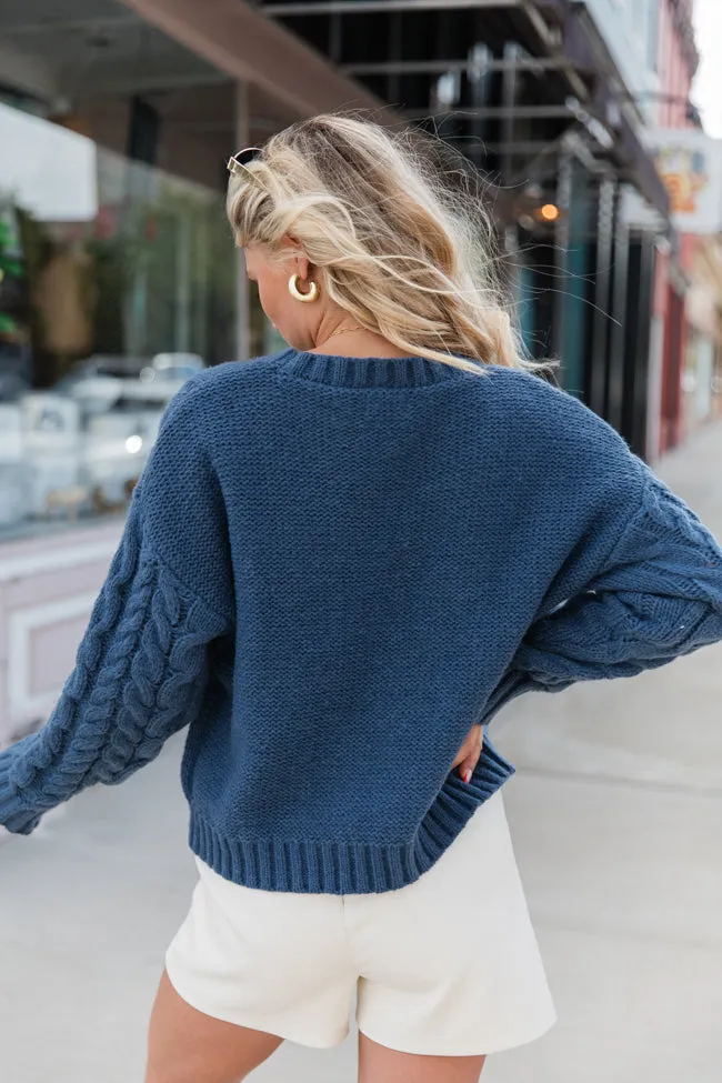 A Cozy Place Navy Cable Knit Crew Neck Sweater