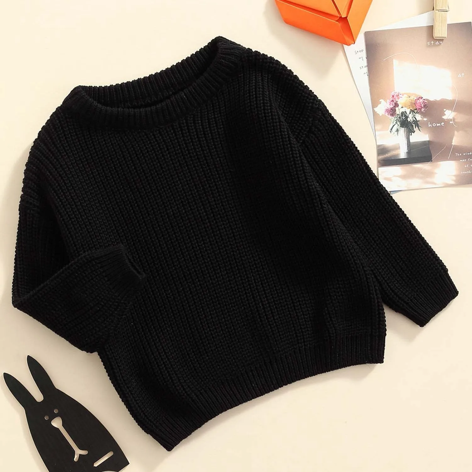 Baby Girls Boys Autumn Winter Knit Sweater Solid Color Long Sleeve Crewneck Knitwear