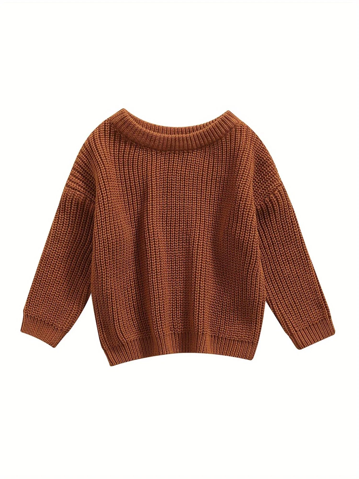 Baby Girls Boys Autumn Winter Knit Sweater Solid Color Long Sleeve Crewneck Knitwear