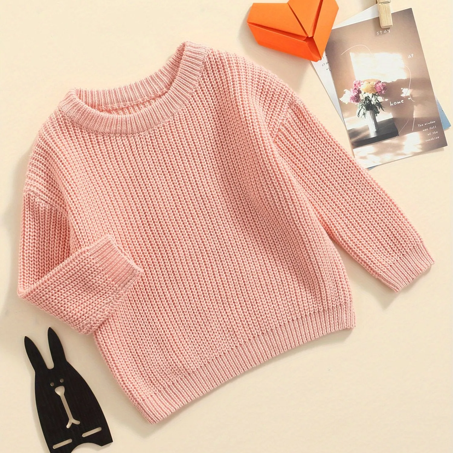 Baby Girls Boys Autumn Winter Knit Sweater Solid Color Long Sleeve Crewneck Knitwear