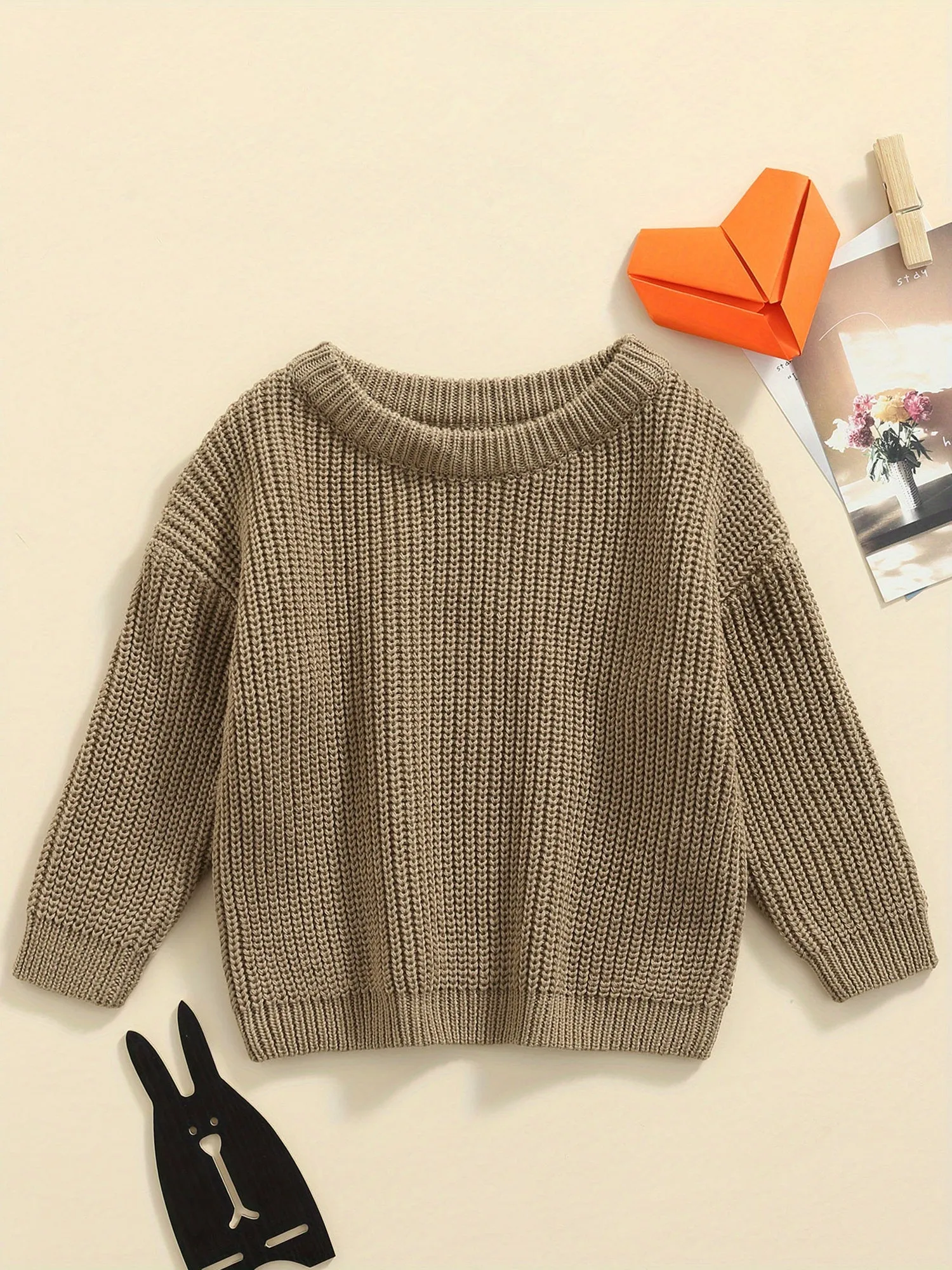 Baby Girls Boys Autumn Winter Knit Sweater Solid Color Long Sleeve Crewneck Knitwear