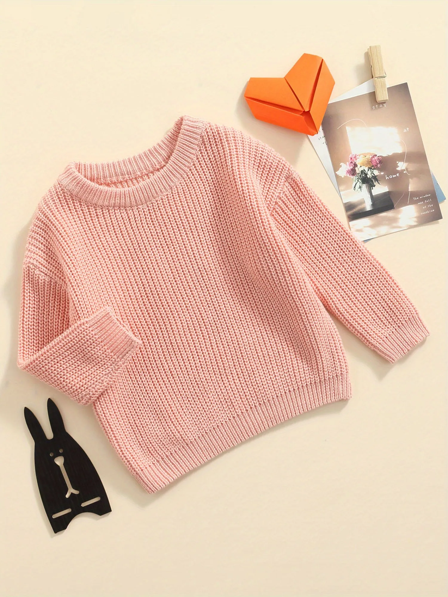 Baby Girls Boys Autumn Winter Knit Sweater Solid Color Long Sleeve Crewneck Knitwear