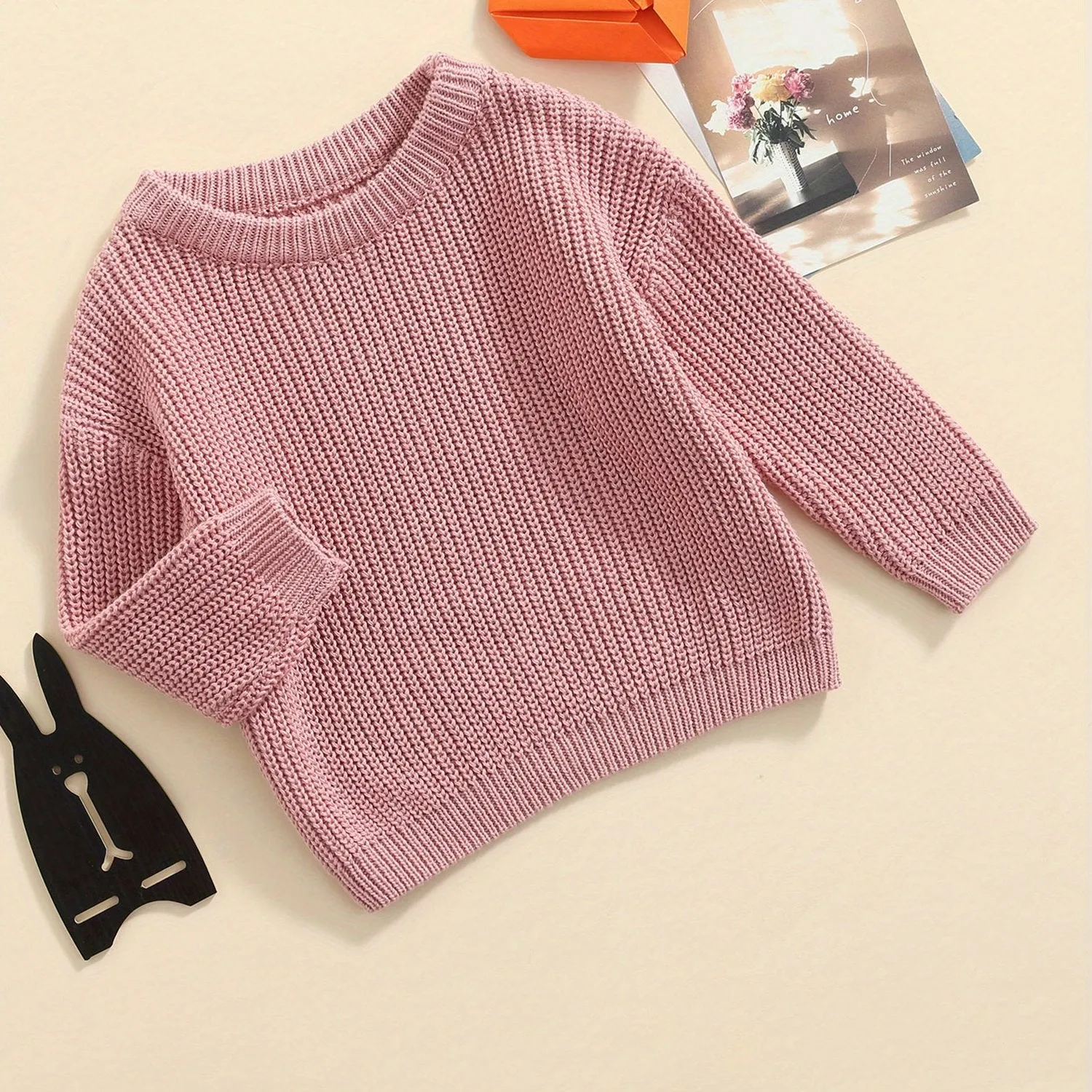 Baby Girls Boys Autumn Winter Knit Sweater Solid Color Long Sleeve Crewneck Knitwear