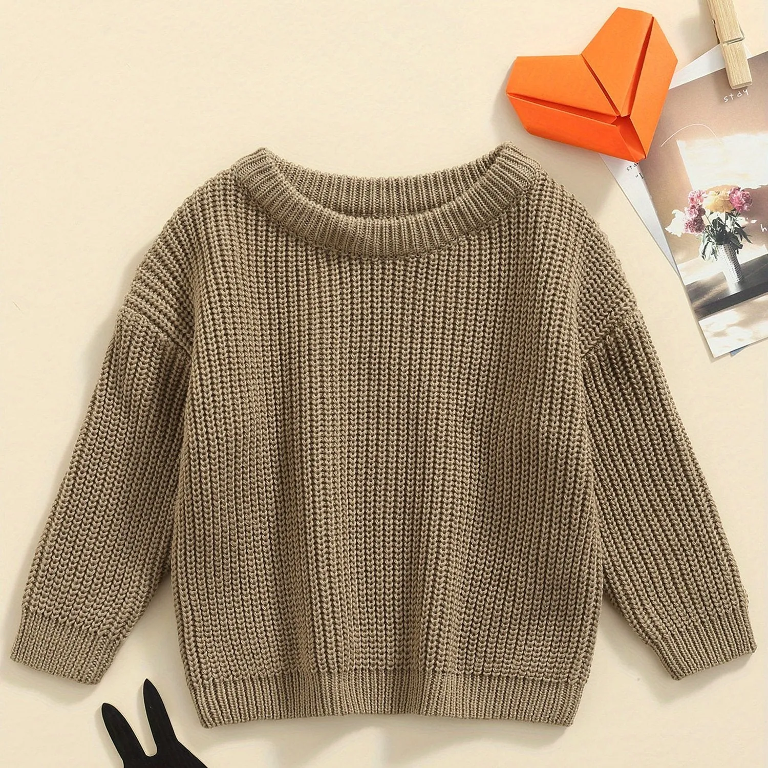 Baby Girls Boys Autumn Winter Knit Sweater Solid Color Long Sleeve Crewneck Knitwear