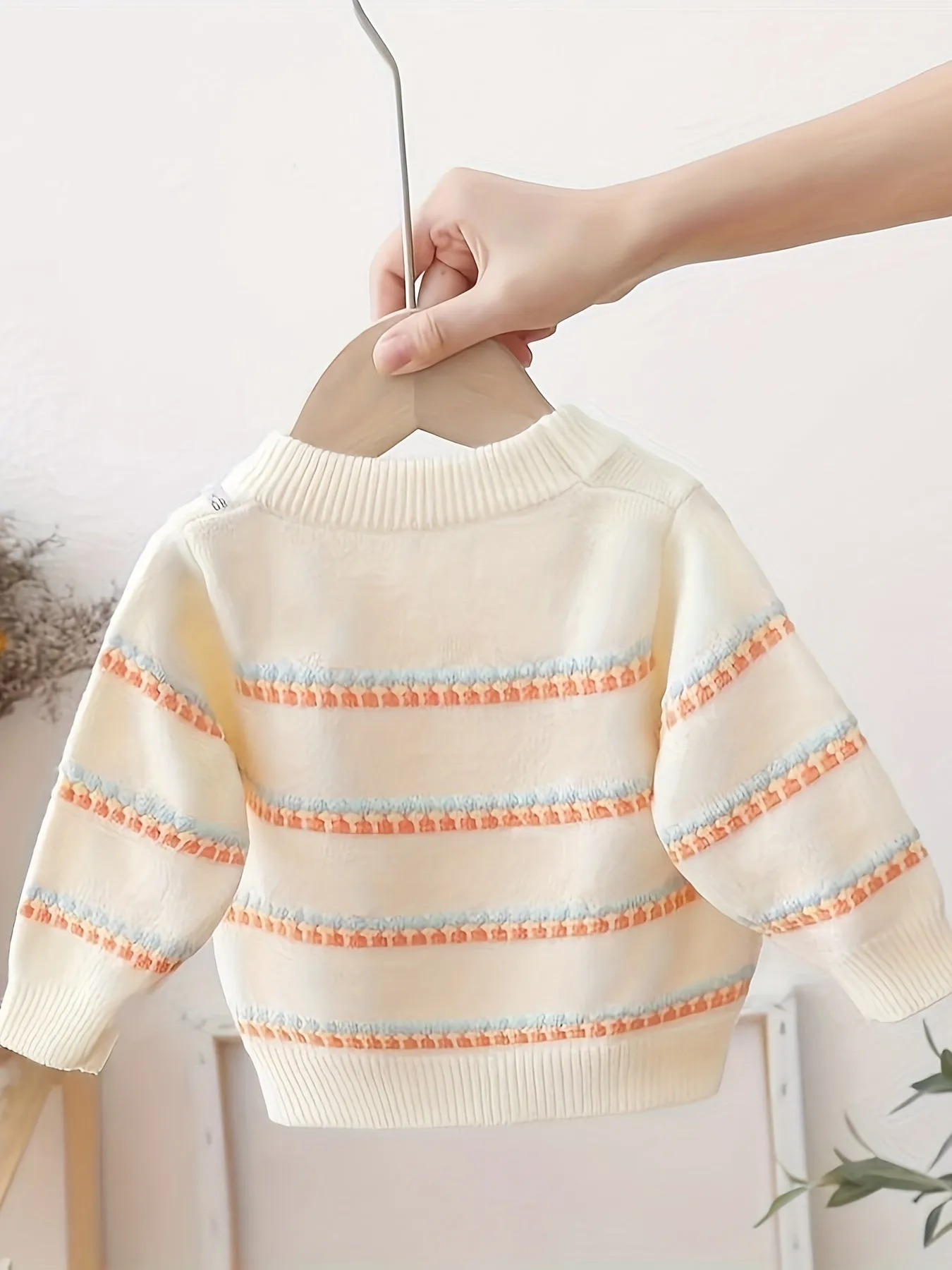 Baby's Colorful Stripe Pattern Sweater, Casual Cable Knit Long Sleeve Top, Infant & Toddler Girl's Clothing For Fall Winter