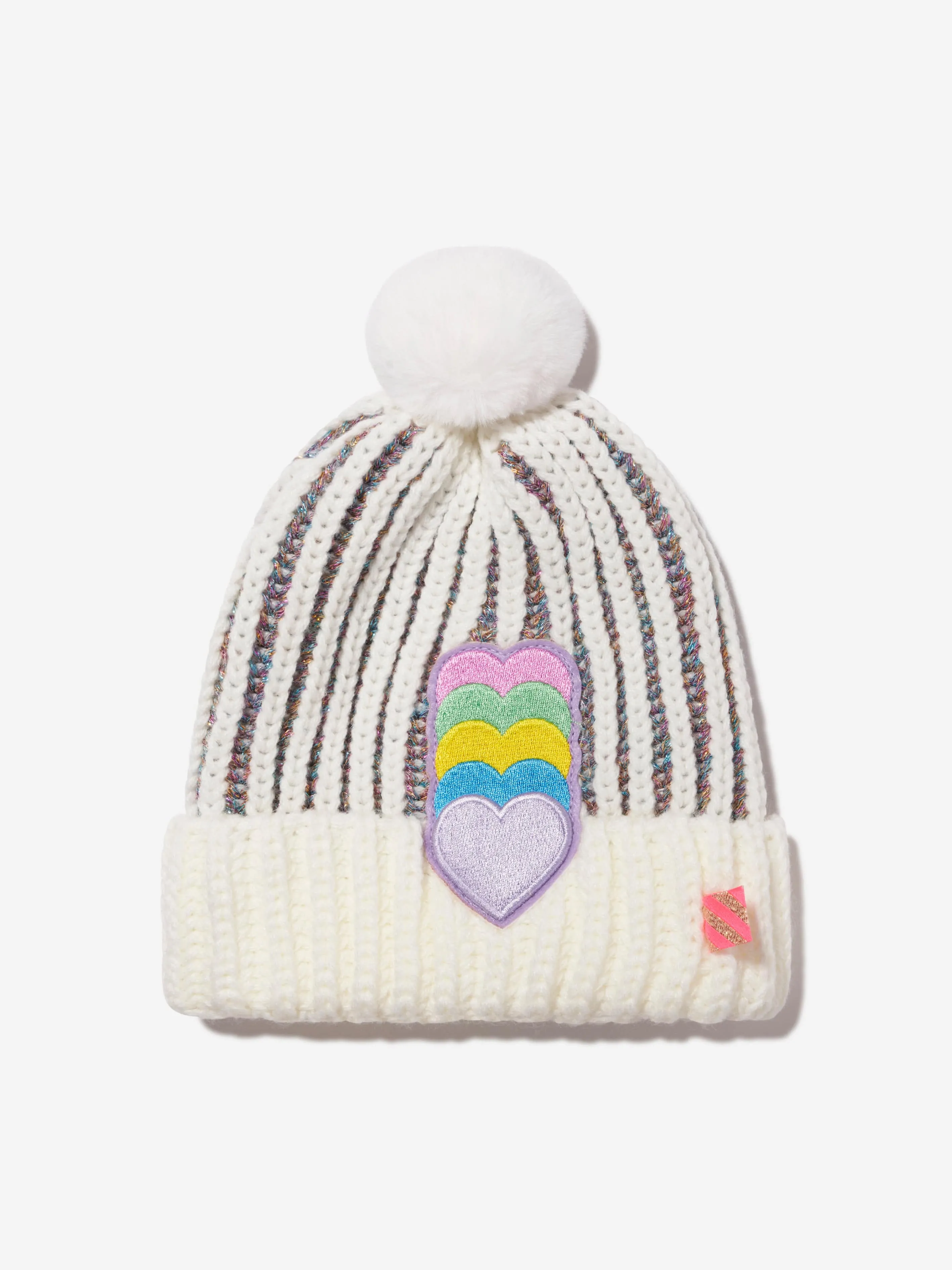 Billieblush Girls Hearts Bobble Hat in Ivory