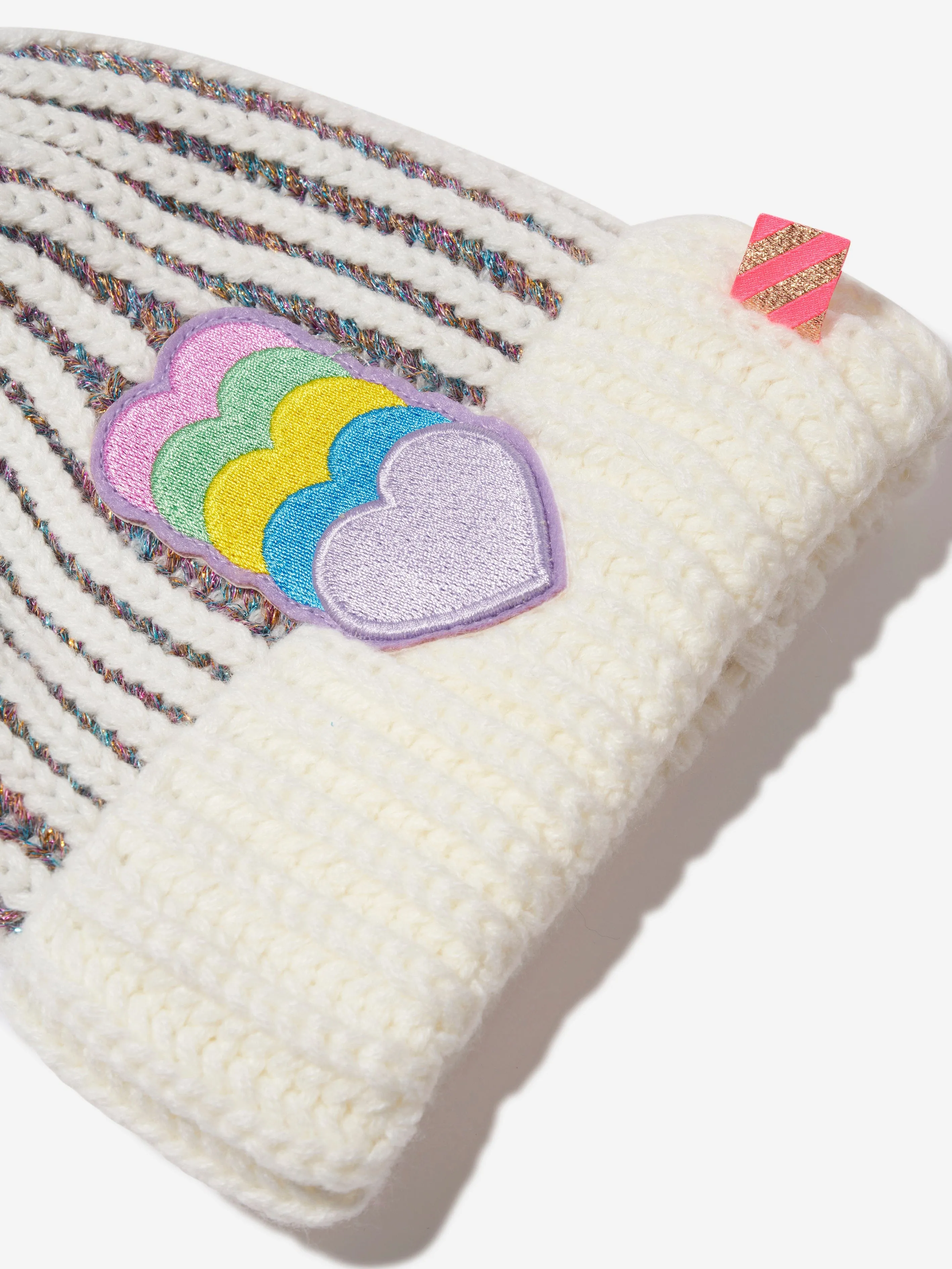 Billieblush Girls Hearts Bobble Hat in Ivory