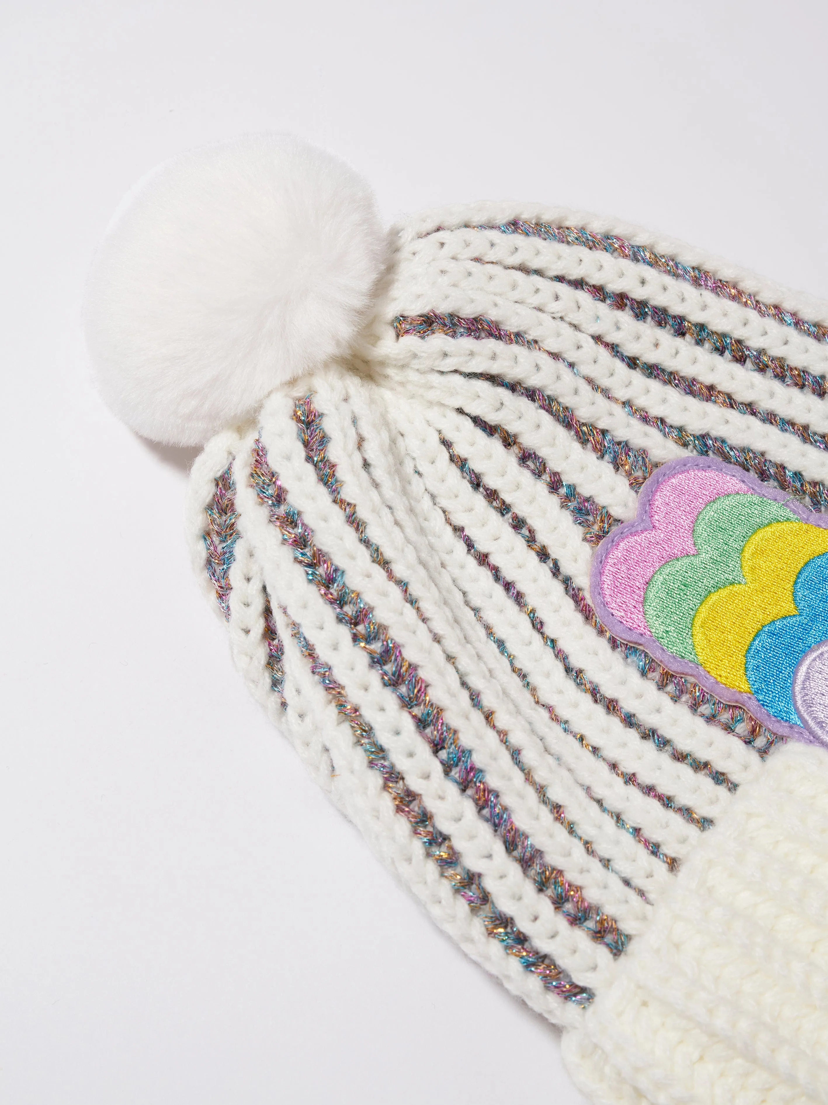 Billieblush Girls Hearts Bobble Hat in Ivory