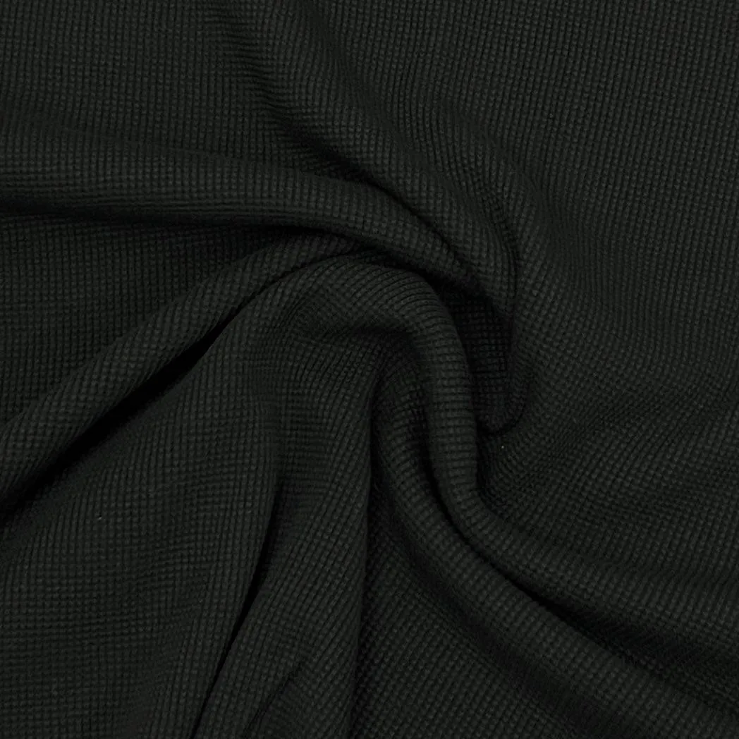 Black Organic Cotton Waffle Thermal Fabric - Grown in the USA