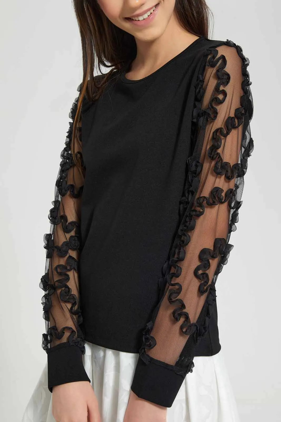 Black Organza Sleeve Blouse