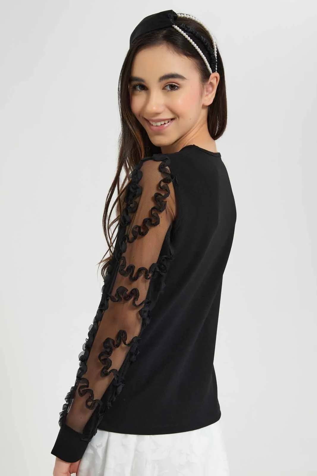 Black Organza Sleeve Blouse