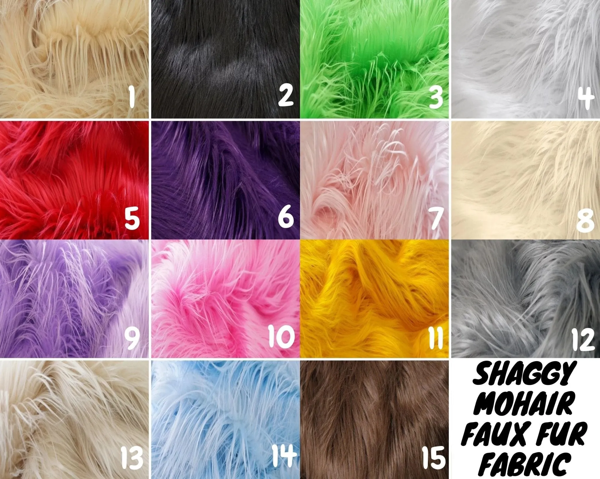 Black Shaggy Mohair Faux Fur Fabric/ 3-4 Inches Long Pile