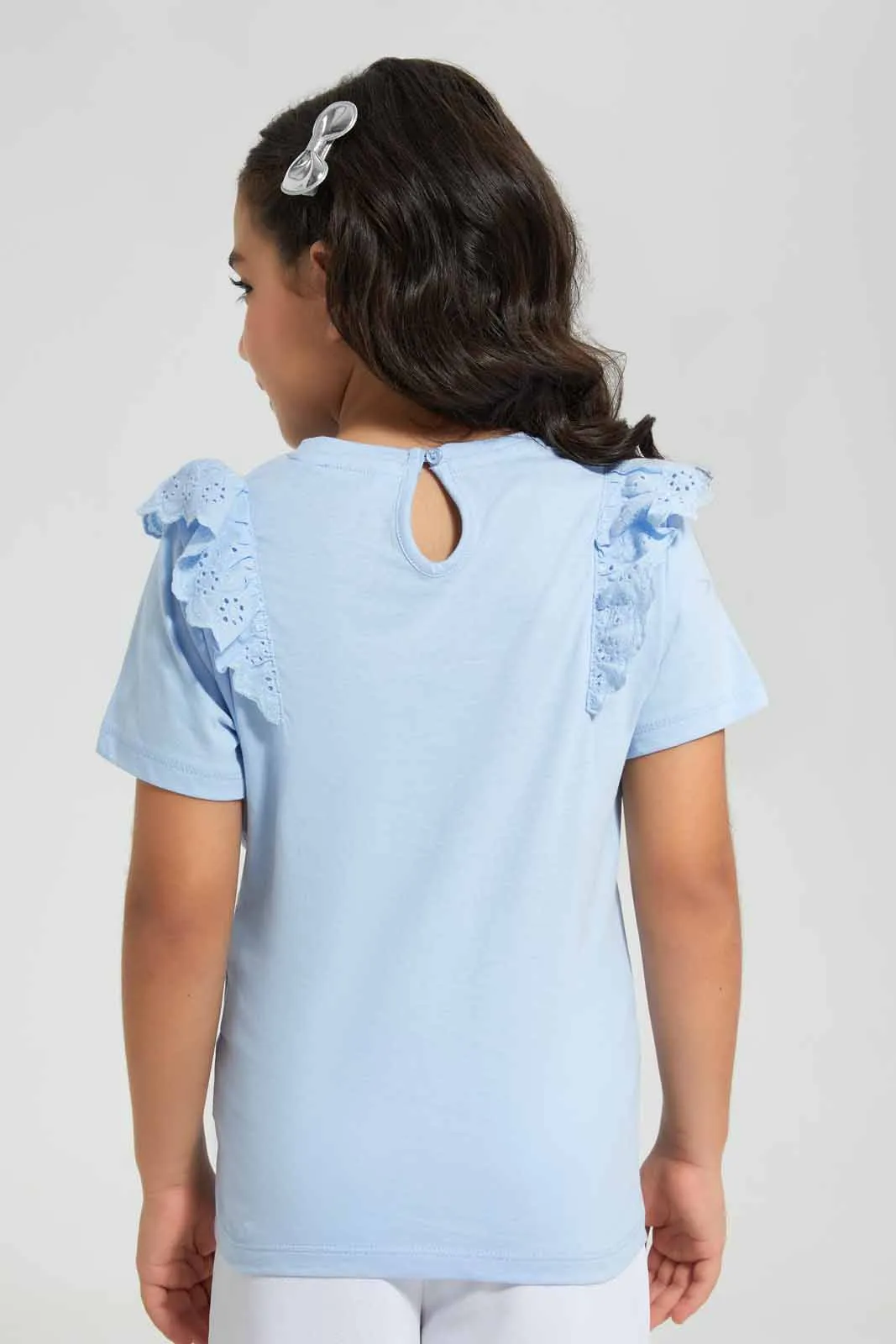 Blue Anglaise Ruffle T-Shirt