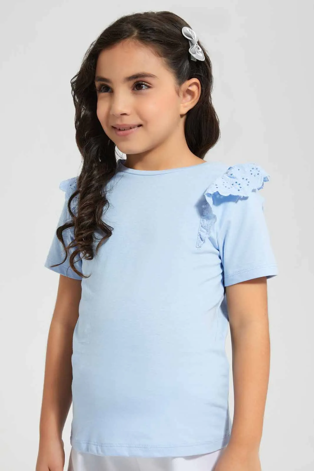 Blue Anglaise Ruffle T-Shirt