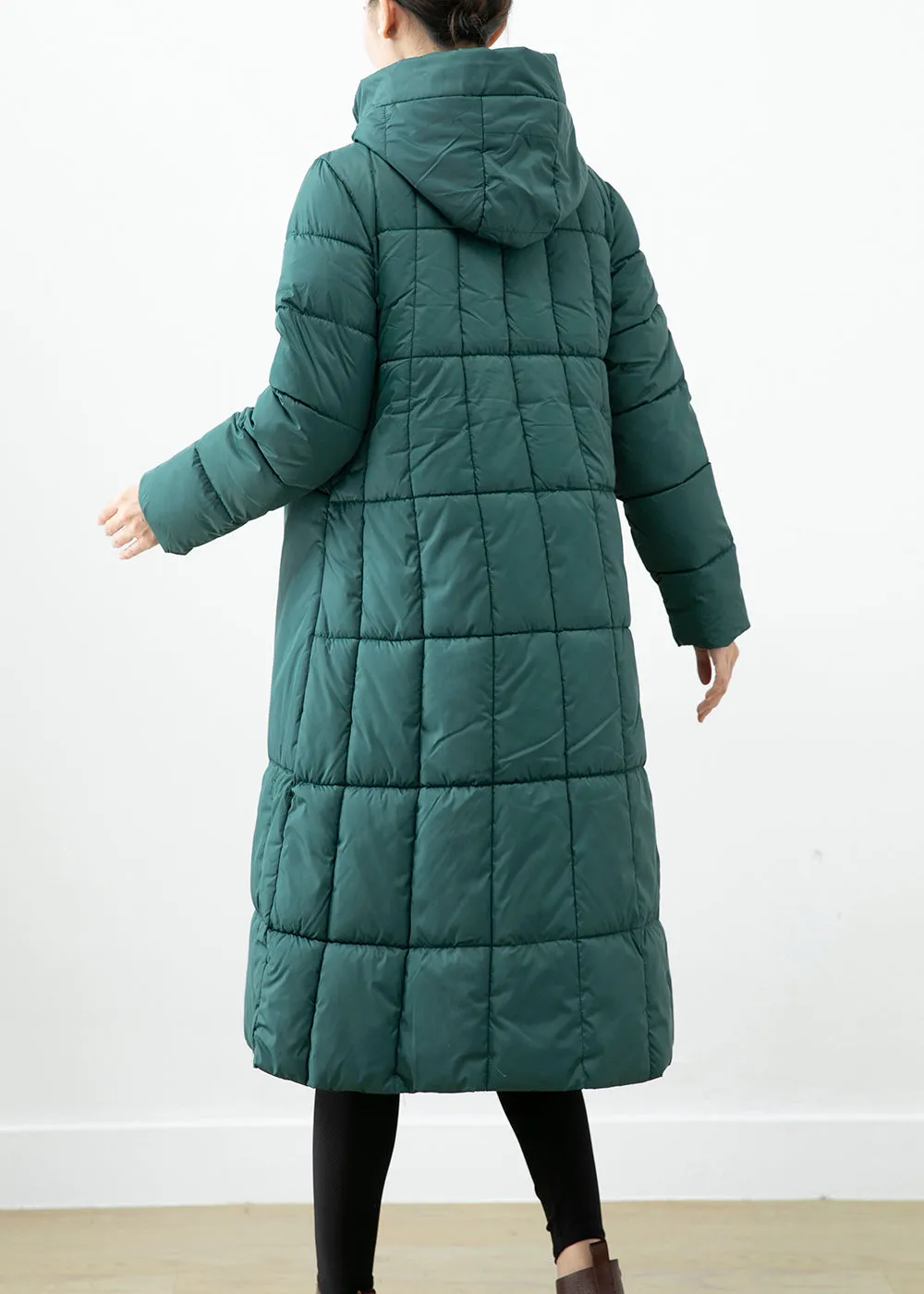 Boutique Blackish Green Hooded Pockets Fine Cotton Filled Winter Coats ML2510