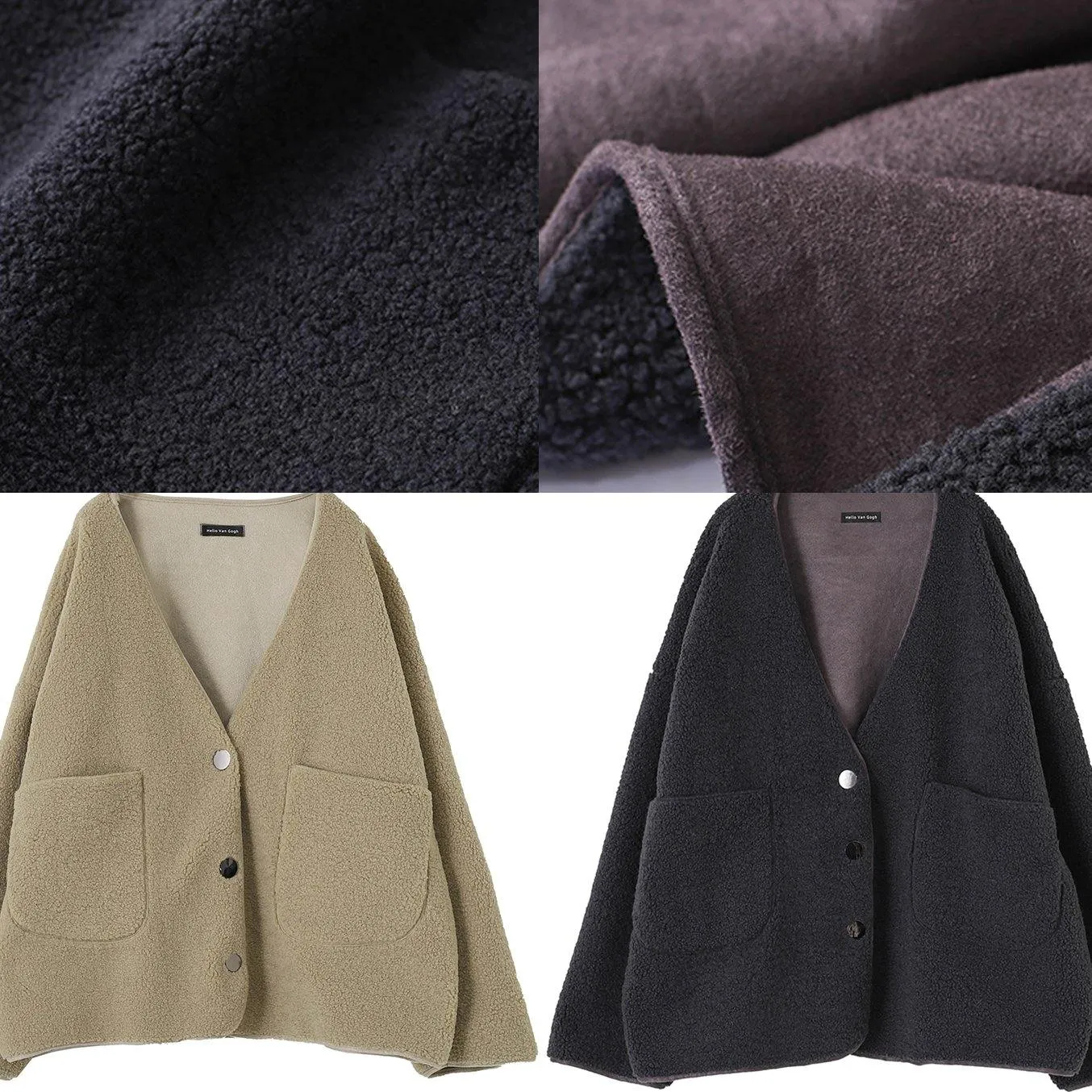 boutique dark gray Woolen Coats casual winter jackets v neck pockets women coats