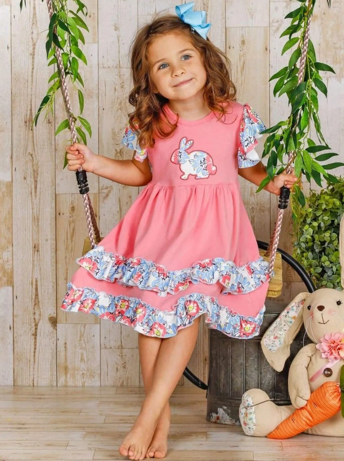 Bunny Flutter Sleeve Tiered Ruffle Dress