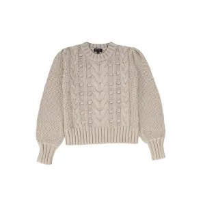 C14642-CABLE KNIT PUFF SLEEVE SWEATER-Oatmeal