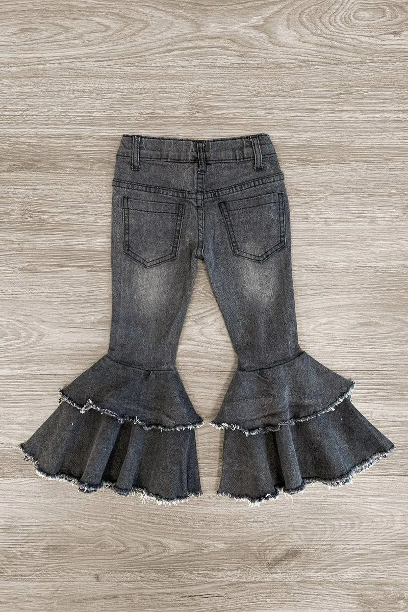 Dark Denim Ruffle Bell Bottoms