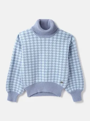 Elle Girls Checked Turtle Neck Full Sleeves Pullover Style Sweater