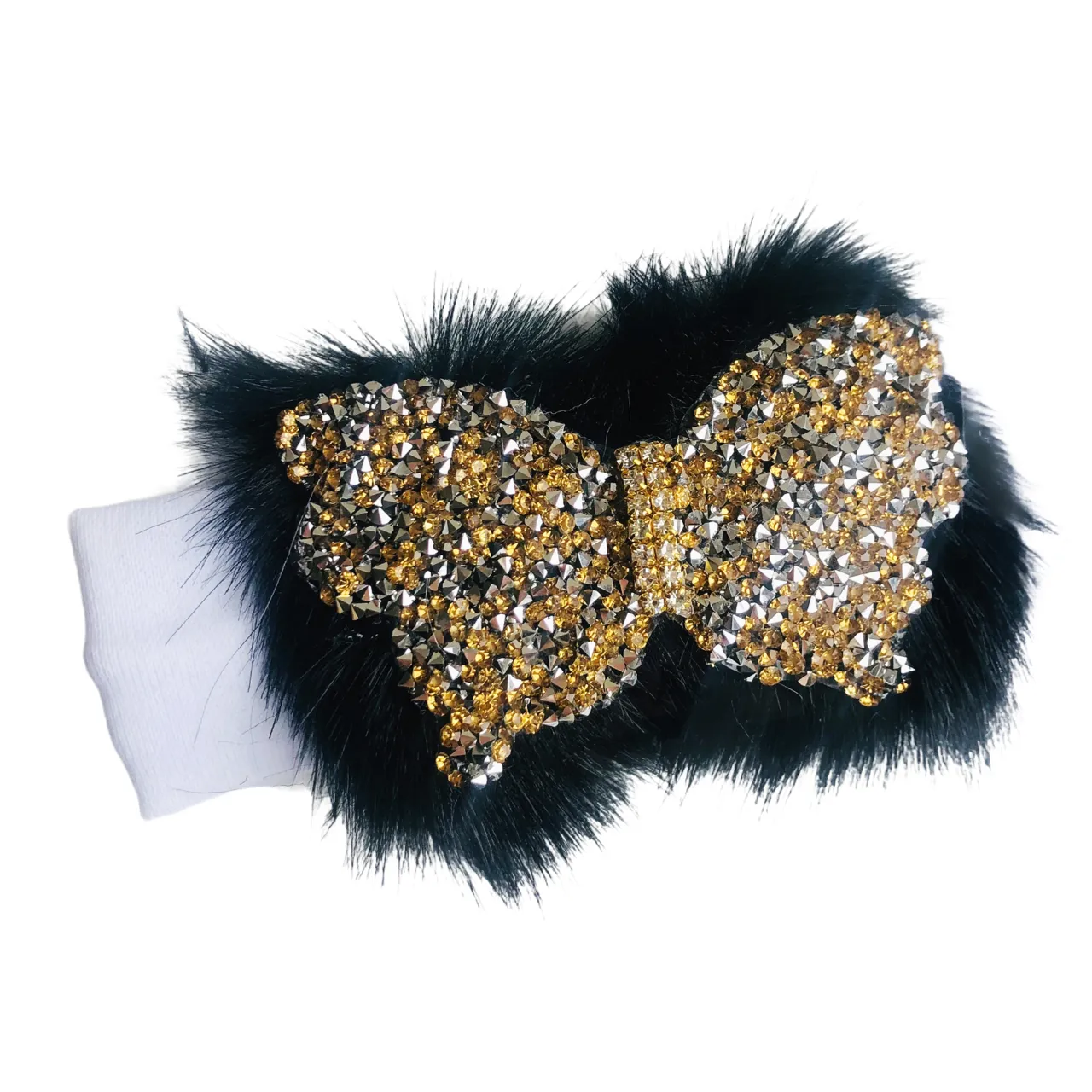 Faux Fur Black Gold Baby Headband