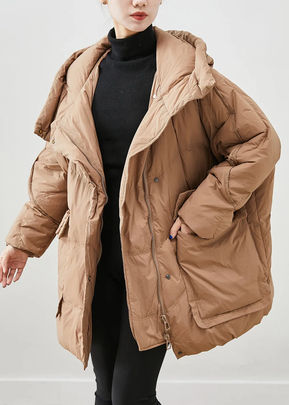 French Khaki Oversized Thick Duck Down Down Coats Winter ML1888