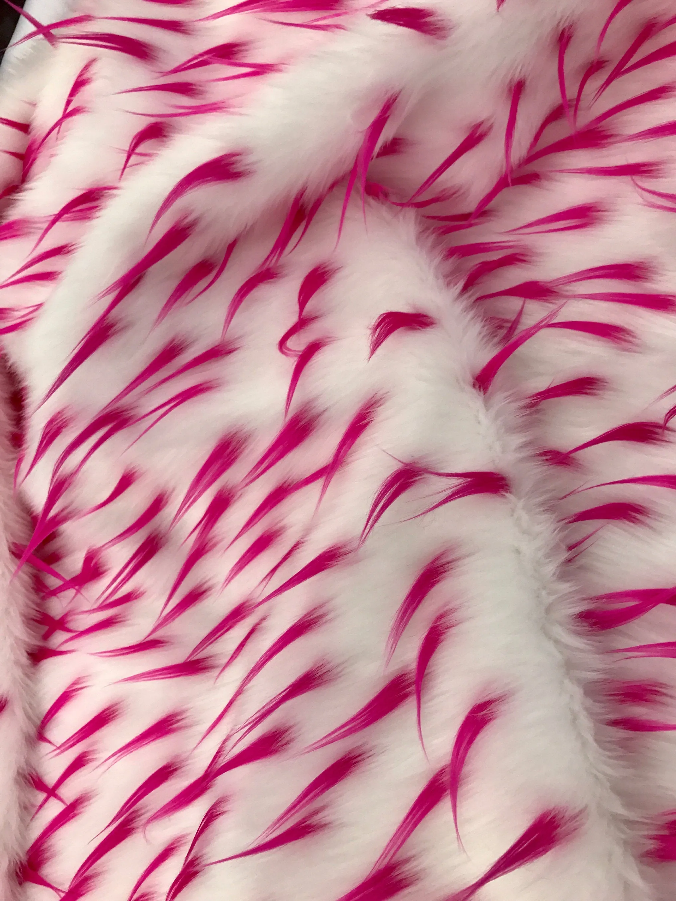 Fuchsia spikes on a white multi color Faux fun fur-60" wide-apparel-fashion-decorations-jackets-upholstery-sold by the yard.