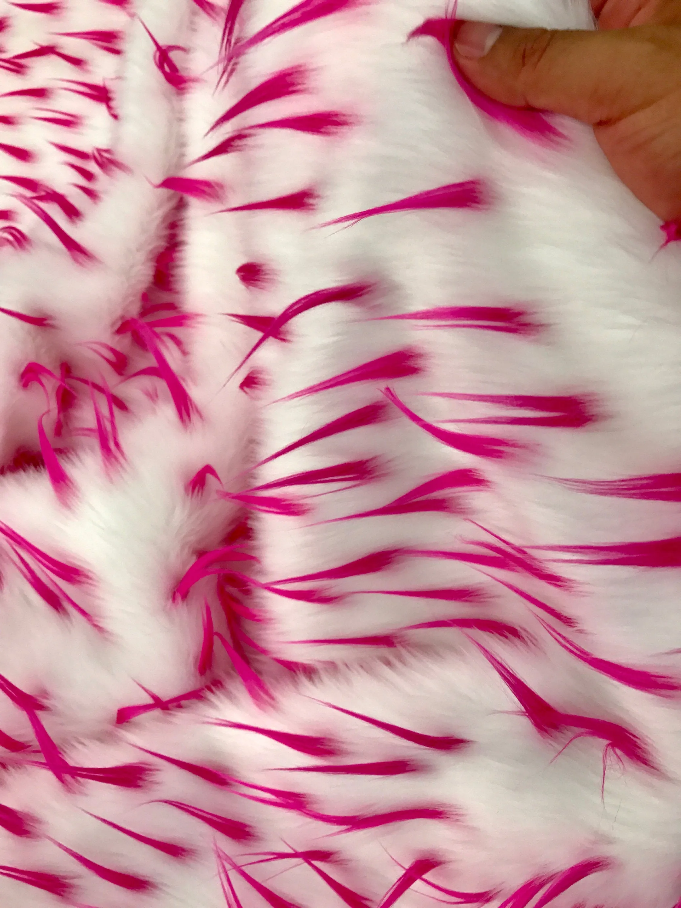 Fuchsia spikes on a white multi color Faux fun fur-60" wide-apparel-fashion-decorations-jackets-upholstery-sold by the yard.