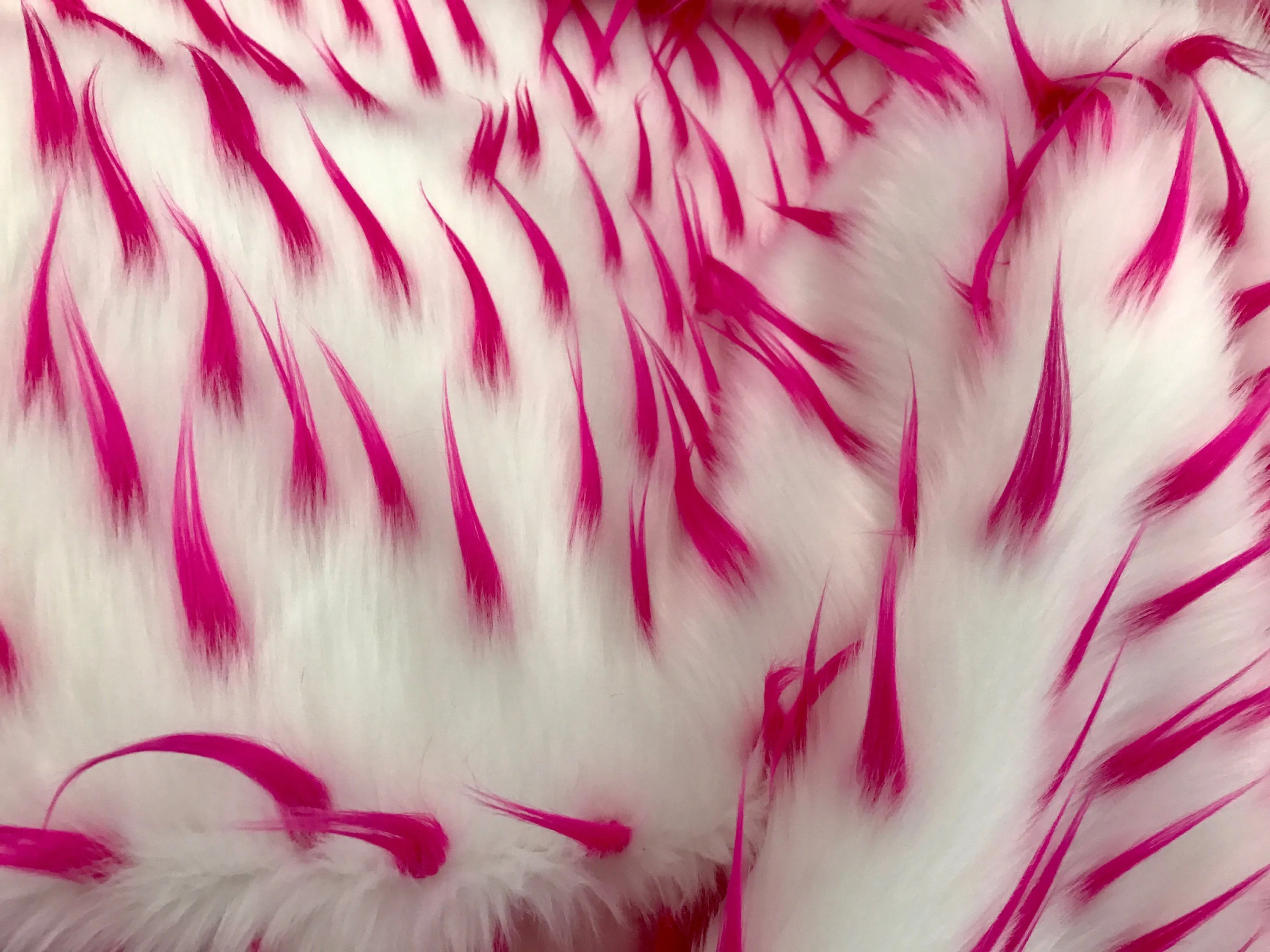 Fuchsia spikes on a white multi color Faux fun fur-60" wide-apparel-fashion-decorations-jackets-upholstery-sold by the yard.