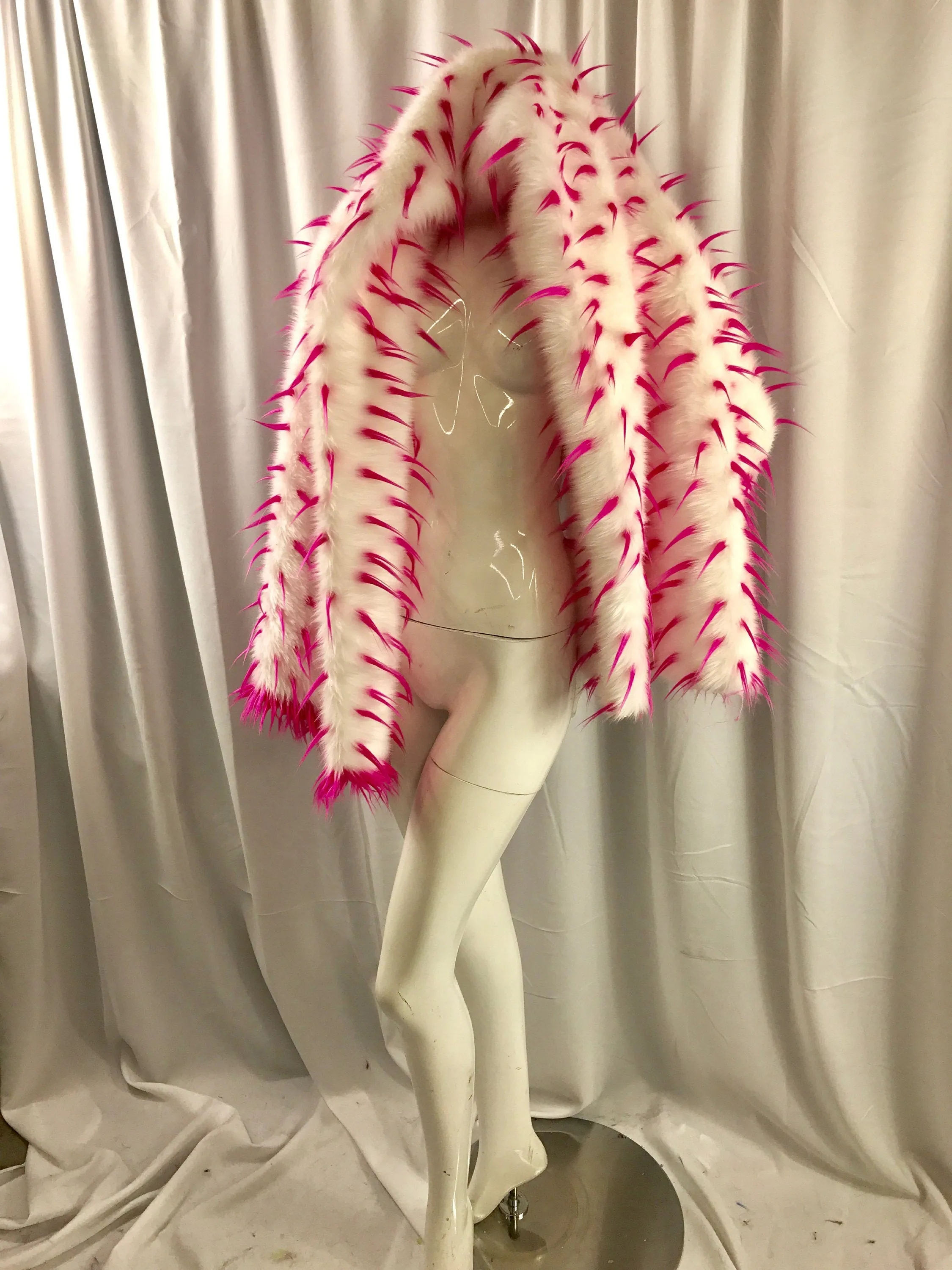 Fuchsia spikes on a white multi color Faux fun fur-60" wide-apparel-fashion-decorations-jackets-upholstery-sold by the yard.