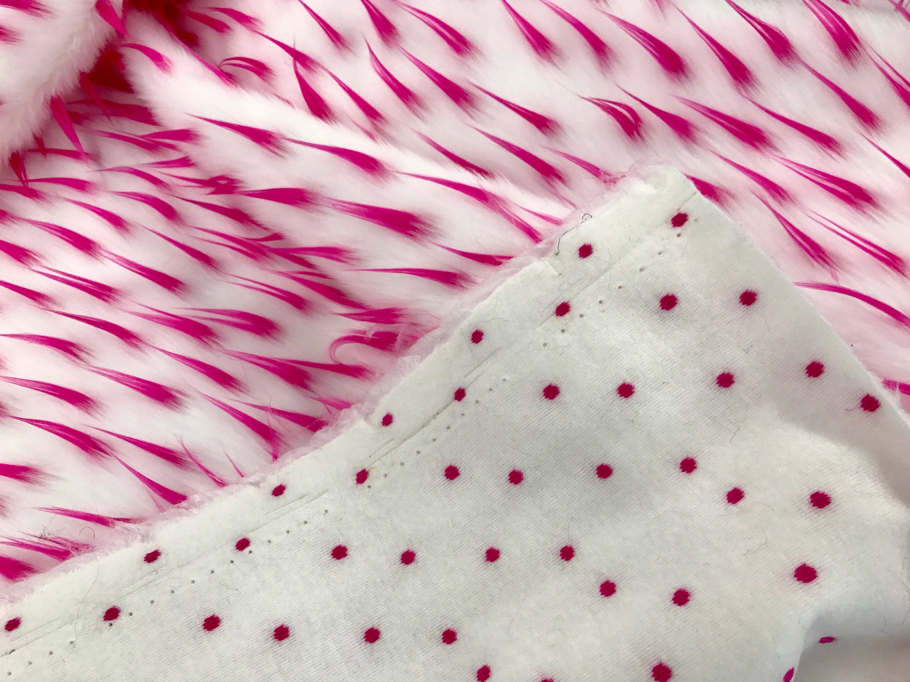 Fuchsia spikes on a white multi color Faux fun fur-60" wide-apparel-fashion-decorations-jackets-upholstery-sold by the yard.