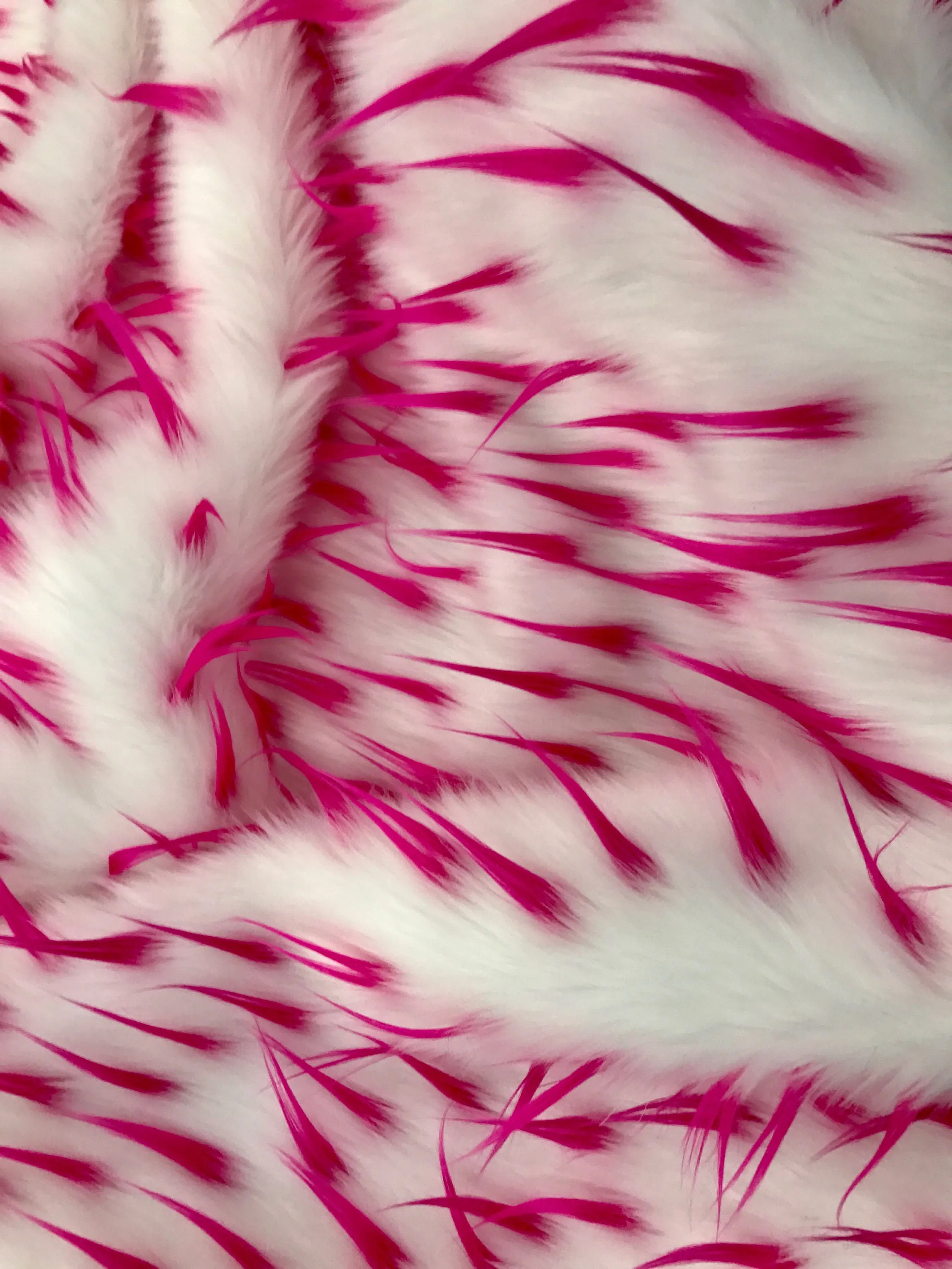 Fuchsia spikes on a white multi color Faux fun fur-60" wide-apparel-fashion-decorations-jackets-upholstery-sold by the yard.