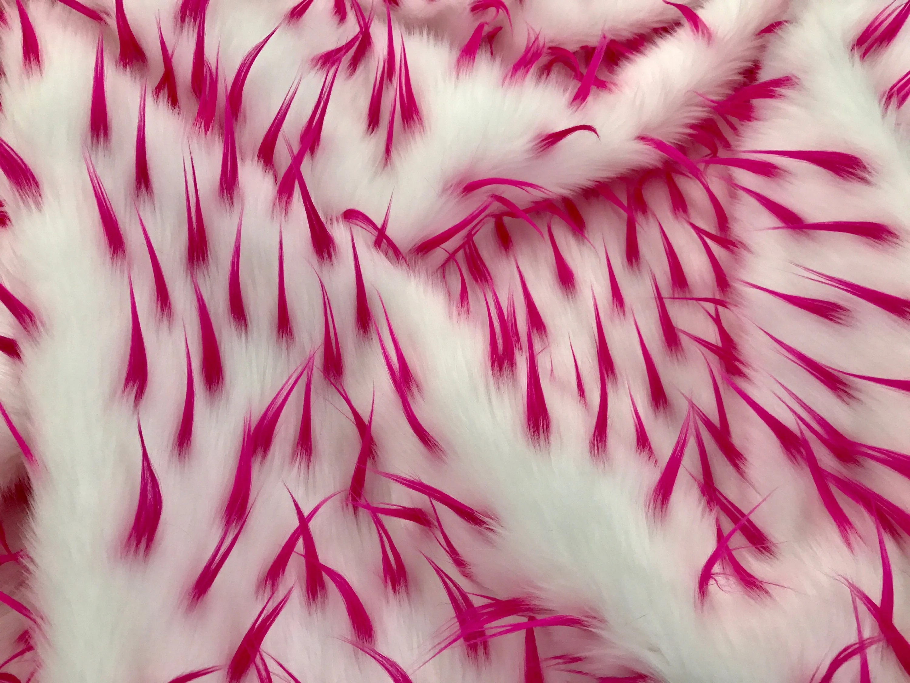 Fuchsia spikes on a white multi color Faux fun fur-60" wide-apparel-fashion-decorations-jackets-upholstery-sold by the yard.