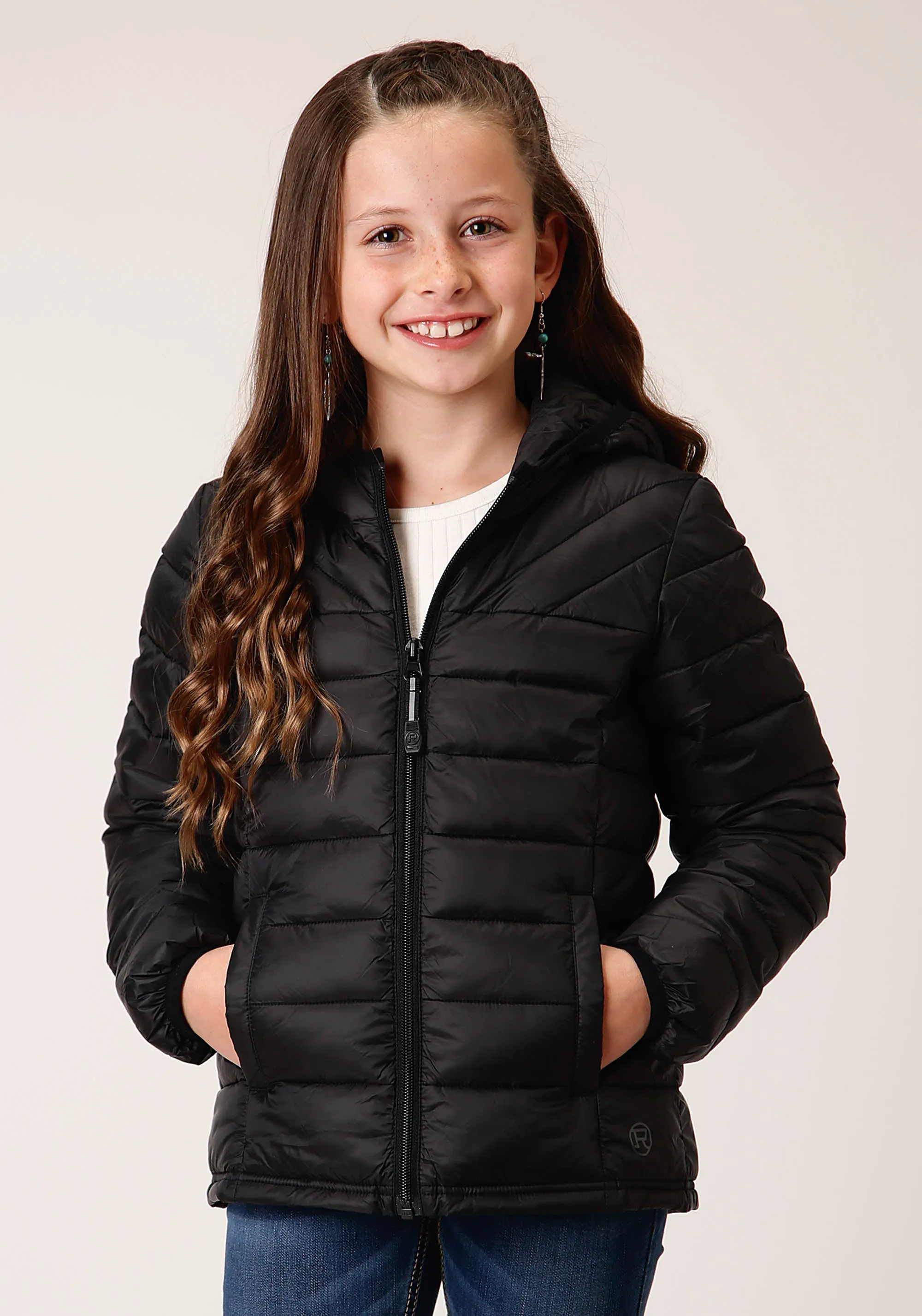 GIRLS  BLACK NYLON PARACHUTE DOWN JACKET