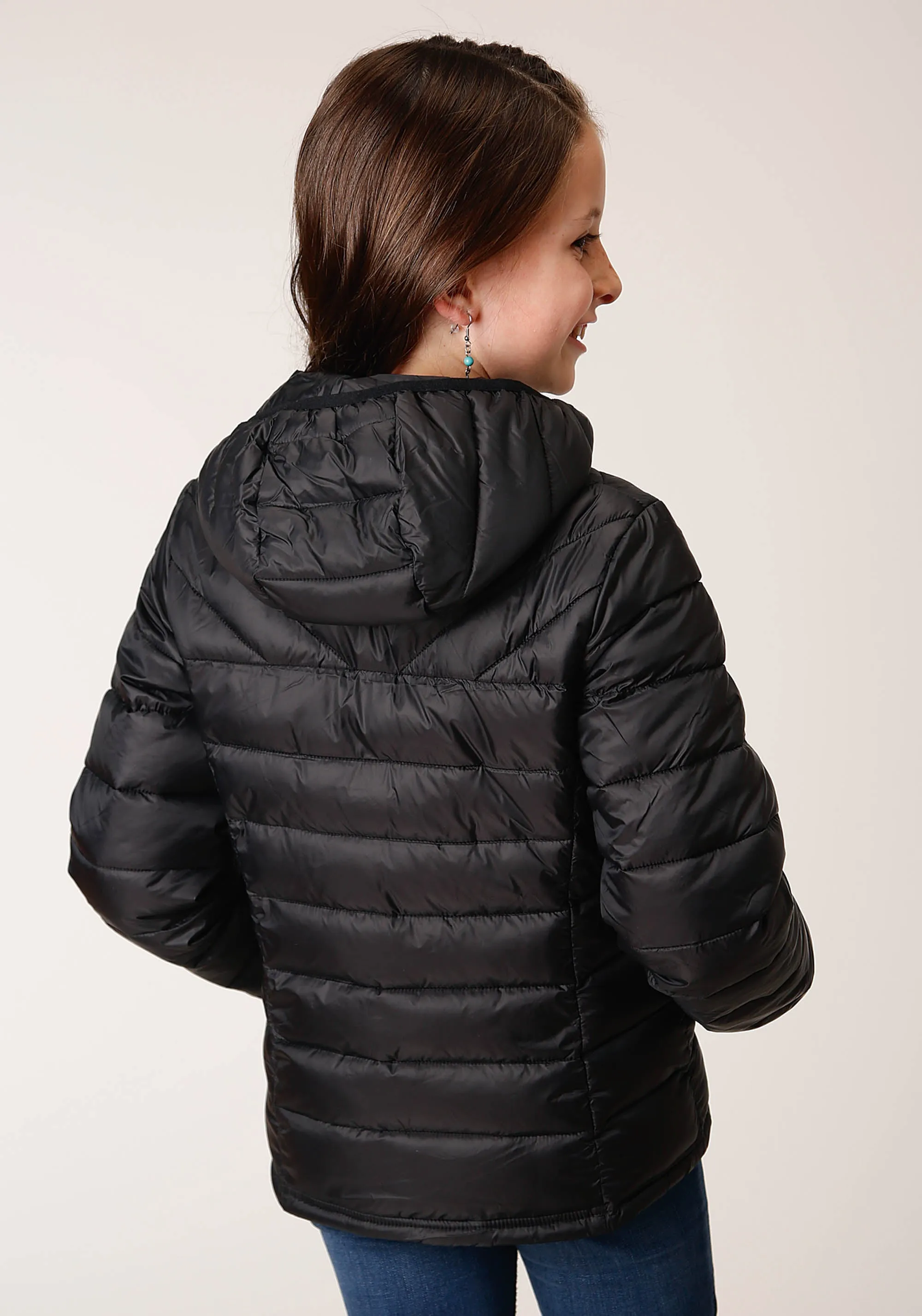 GIRLS  BLACK NYLON PARACHUTE DOWN JACKET