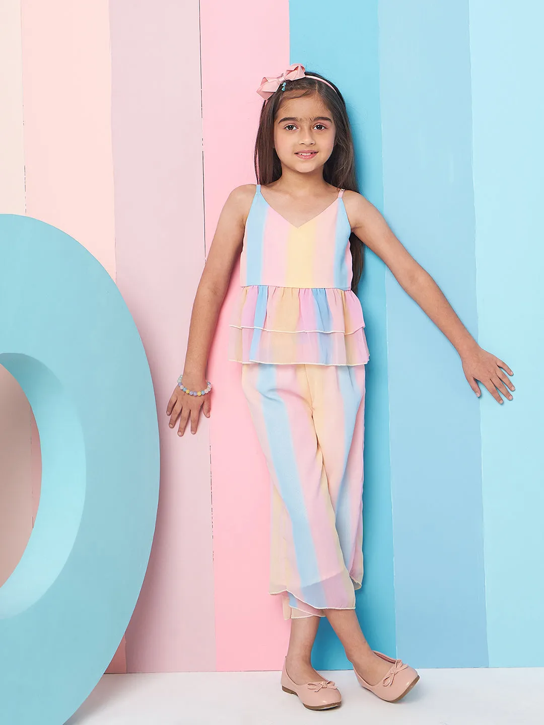 Girls Colourblocked Top With Trousers - PS Peaches