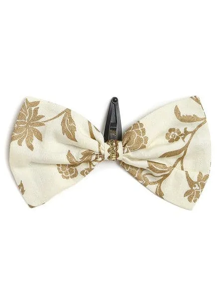 Girls Combo Angrakha Set And Bow Hairclip Gold Print- Cream