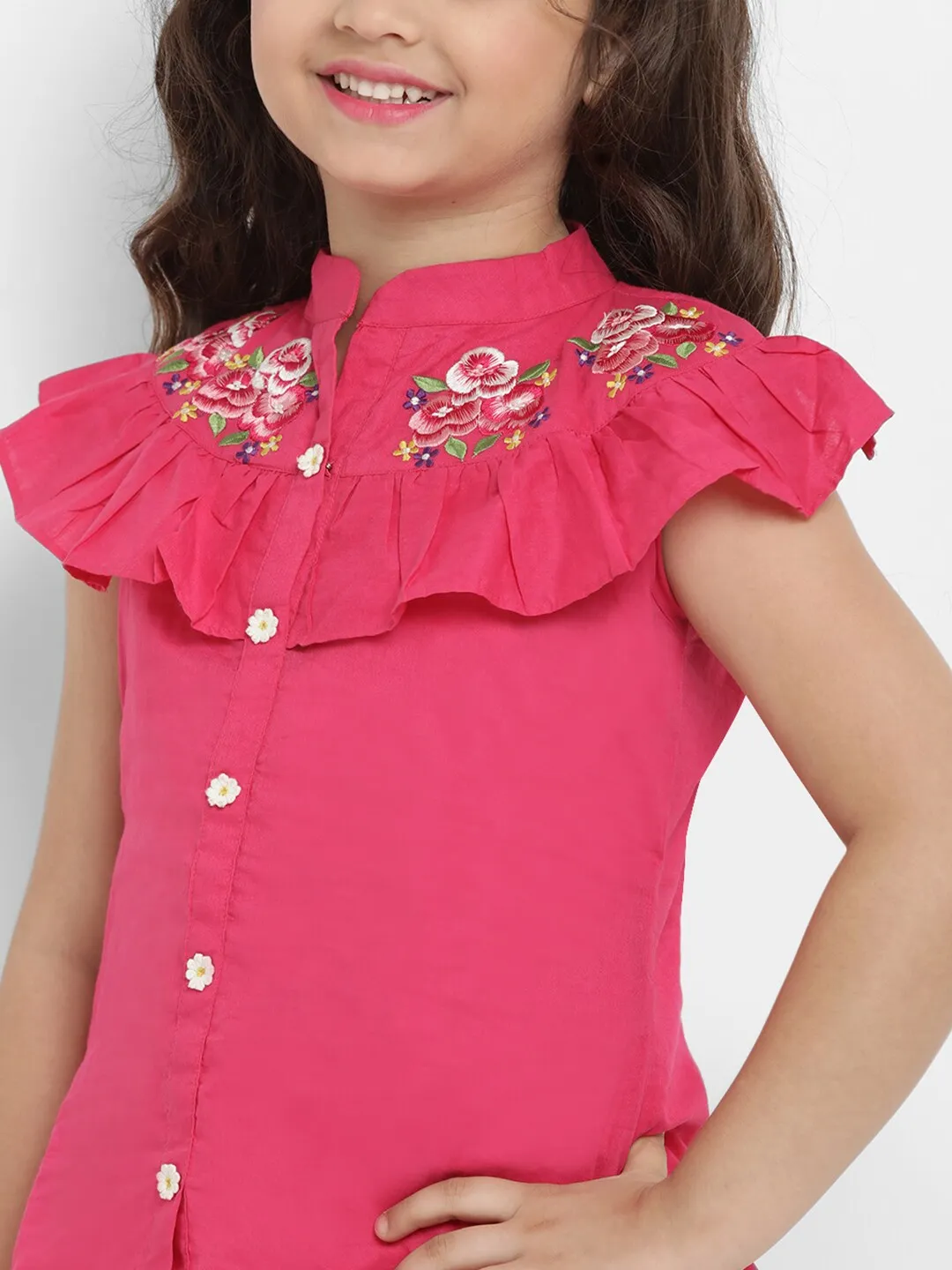 Girl's Fuchsia Pink & White Printed Top & Palazzo Set  - NOZ2TOZ KIDS