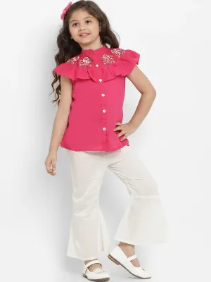 Girl's Fuchsia Pink & White Printed Top & Palazzo Set  - NOZ2TOZ KIDS