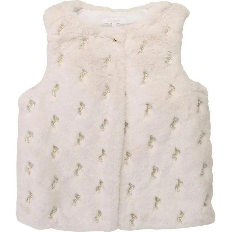 Girls Ivory Fur Gilet