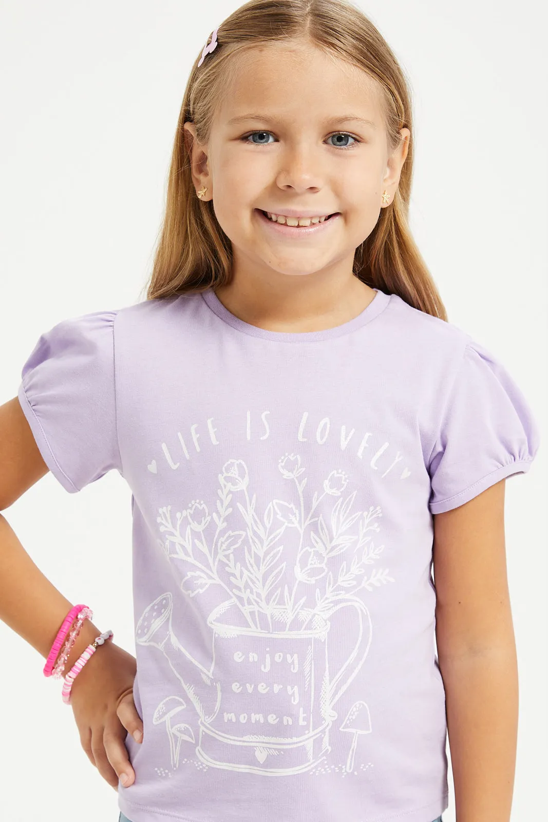 Girls Lilac Life Is Lovely Print T-Shirt