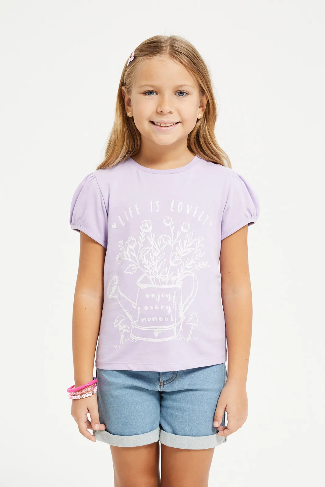 Girls Lilac Life Is Lovely Print T-Shirt