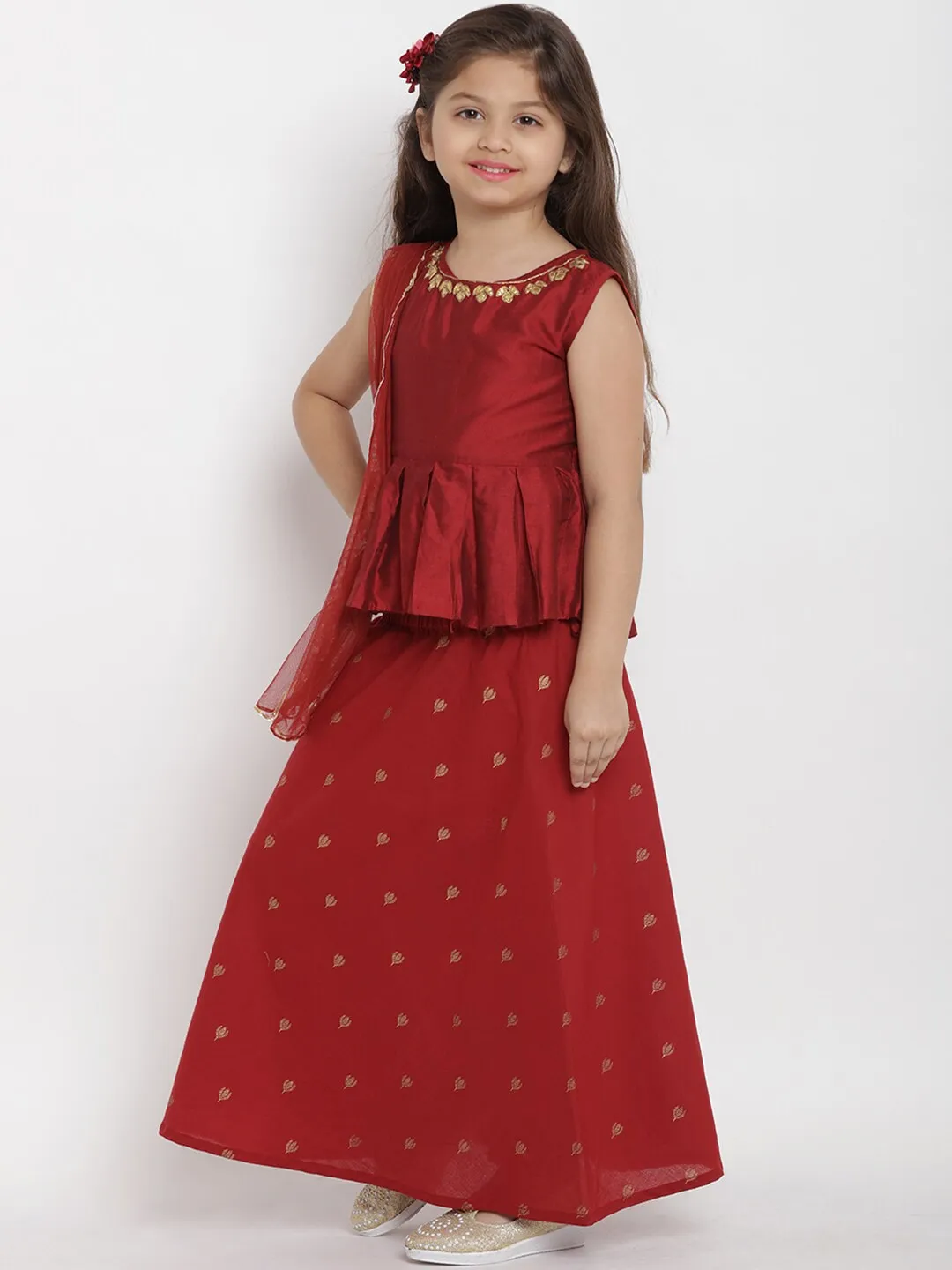 Girl's Maroon Solid Top & Skirt Set  - NOZ2TOZ KIDS