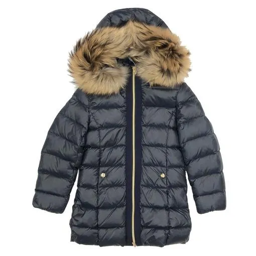 Girls Navy Down Coat With Fur Hood