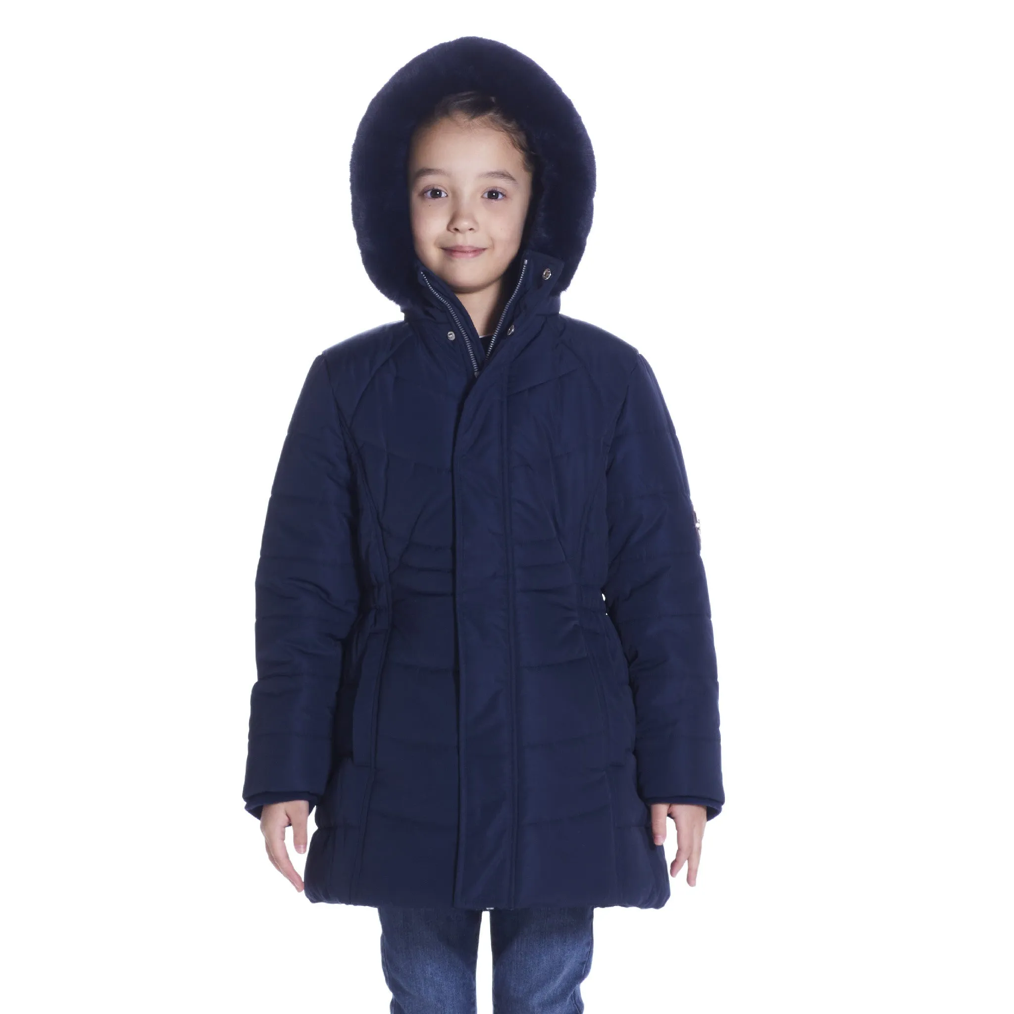 Girls Navy Reflective Hooded Parka