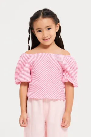 Girls Pink And White Checkered Blouse