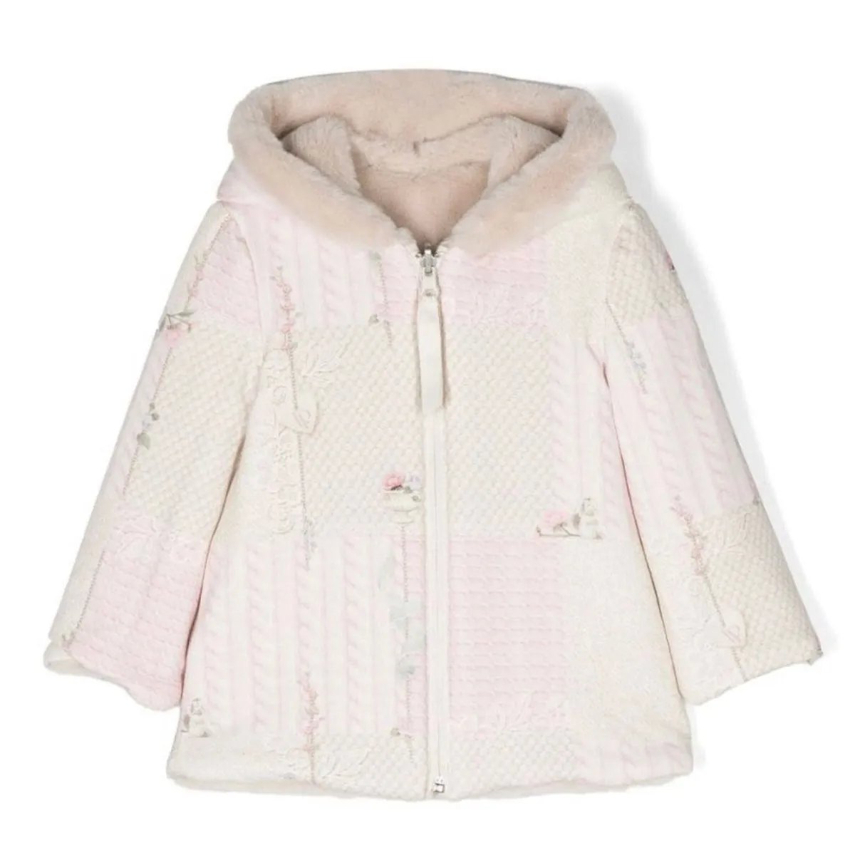 Girls Pink Faux Fur Reversible Coat