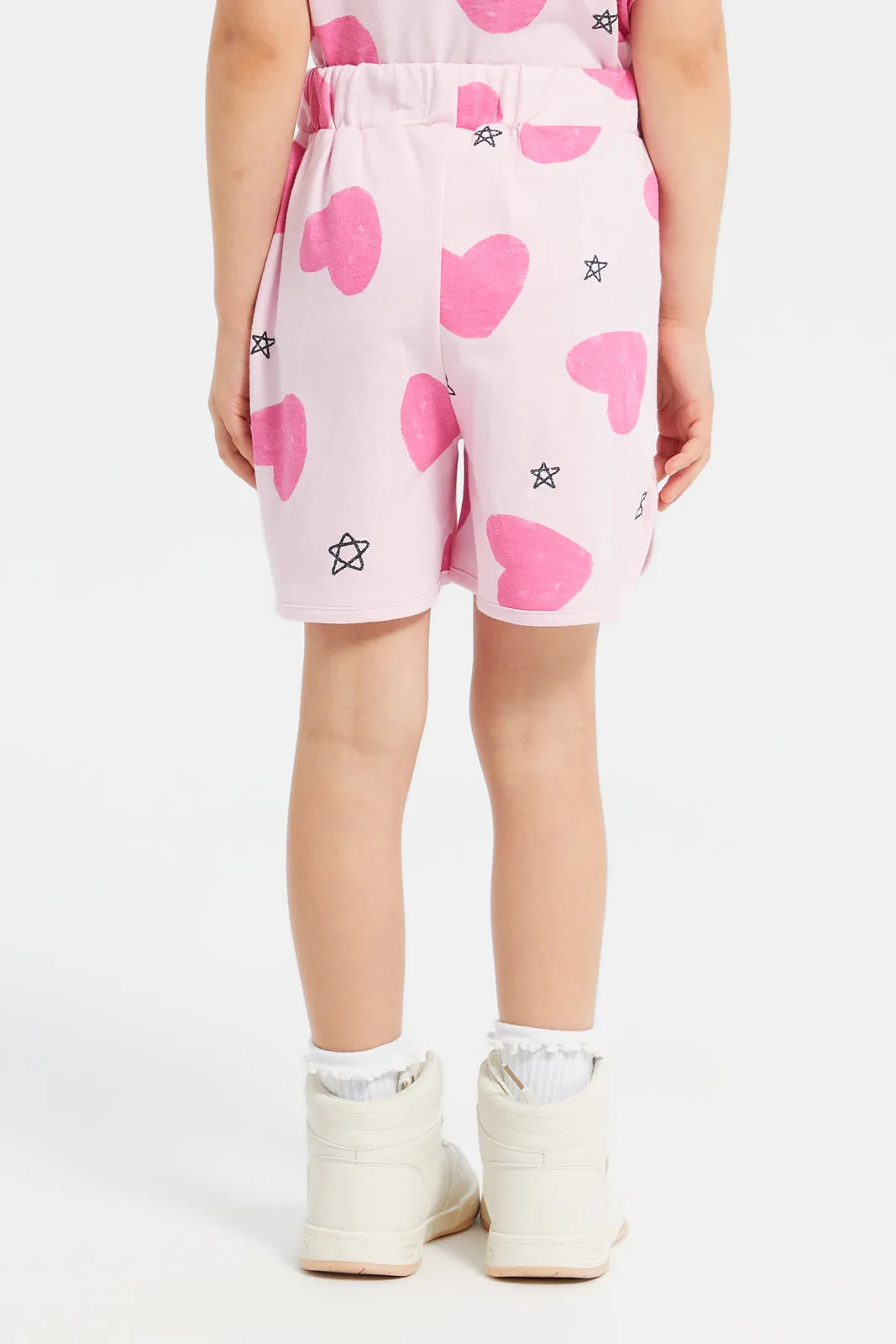 Girls Pink Heart Printed Shorts