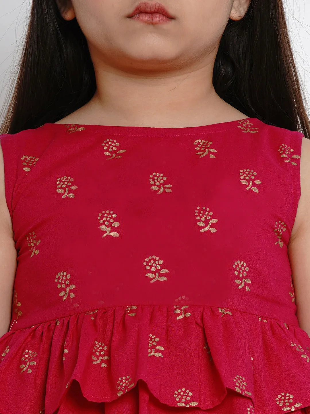 Girl's Red Printed Top & Palazzo Set  - NOZ2TOZ KIDS