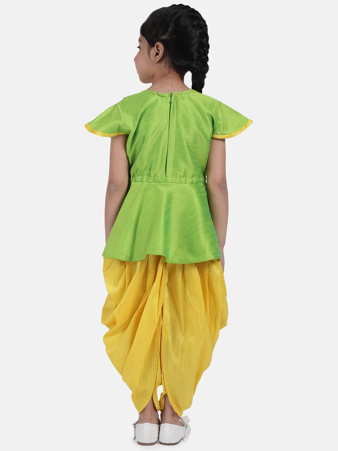 Girl's Silk Green Dhoti Sets - Bownbee